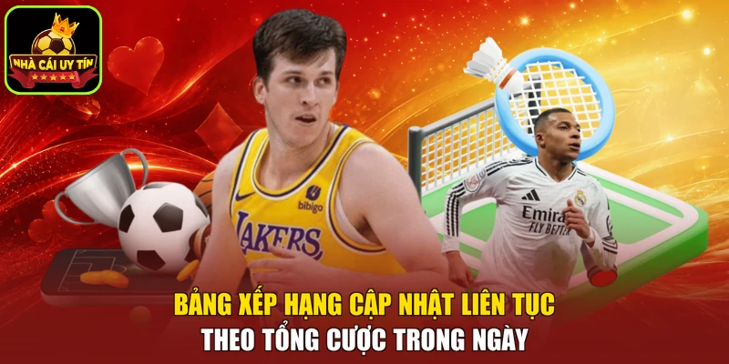 Bảng xếp hạng cập nhật liên tục theo tổng cược trong ngày