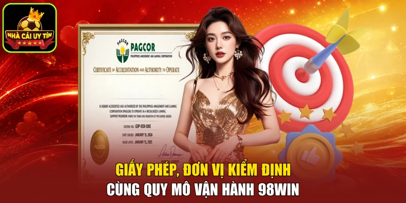 Giấy phép, đơn vị kiểm định cùng quy mô vận hành 98WIN