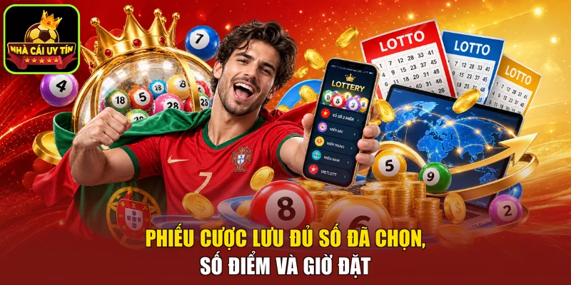 Phiếu cược lưu đủ số đã chọn, số điểm và giờ đặt
