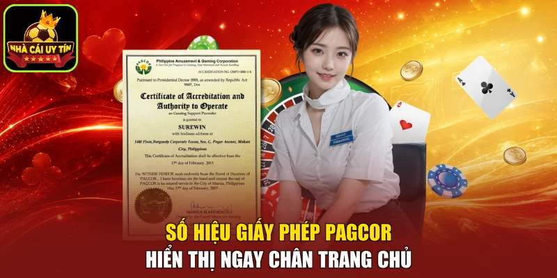 Số hiệu giấy phép PAGCOR hiển thị ngay chân trang chủ